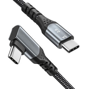 Cable USB C a USB C de 90 Grados LUNG KAY, 100W 5A 2.0, Carga Rápida, Cable Tipo C de Nailon Trenzado para Juegos, Teléfono y Portátil - Product Image 1