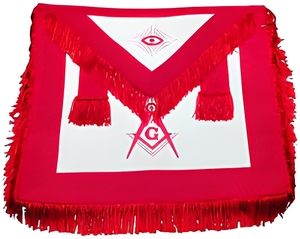 Delantal Masónico de Cuero Rojo para Maestro Masón del Rito Escocés AASR con Cuentas Bordadas y Borlas Magnéticas Personalizables - Product Image 1