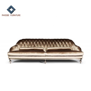 Châu Âu Nhung Vàng Sang Trọng <span class=keywords><strong>Sofa</strong></span> Vải <span class=keywords><strong>4</strong></span> Chỗ Chesterfield Tufted Couch - Product Image 1