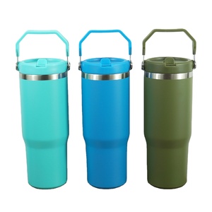 30oz Stainless Steel Vacuum Insulated Travel Mug with Flip Straw and <b>Top</b> Handle for Outdoor Hiking Camping Thermal Water Bottle - Product Image 2