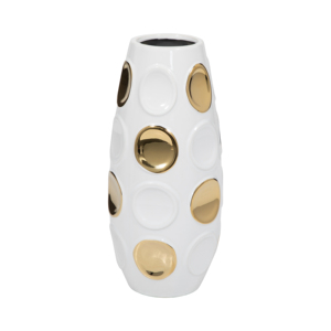 Vaso in ceramica con motivo a cerchi dorati per decorare la casa, soggiorno, camera da letto, ufficio, scrivania. - Product Image 4