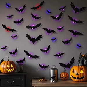 6 Pack Halloween Bats <b>Wall</b> Decor Lighted 3D Bat Stickers Assorted Size for Halloween Party Bedroom Window Decorations - Product Image 4