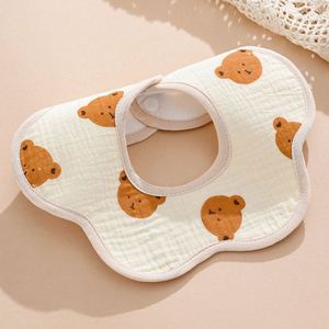Babero de Algodón de Doble Capa para Bebé, Toalla Triangular con Estampado de Animales, Pañuelo para la Cabeza de Recién Nacido, Cierre de Botón, Lavable para Todas las Estaciones - Product Image 1