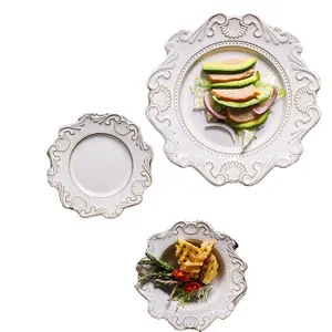 Ensemble d'assiettes à dîner en céramique, avec Relief européenne, vaisselle de Style baroque, bol salo, vente en gros, pièces