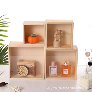 Boîte de rangement en bois carrée 12x12x8cm pour la décoration de la maison, type présentoir à ornements - Product Image 1