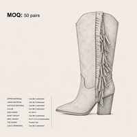 Bottines de cowgirl à bout pointu avec franges latérales en PU personnalisées, bottes hautes de style western à enfiler pour femmes