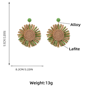 Nouvelles boucles d'oreilles <span class=keywords><strong>en</strong></span> raphia, cercle de plantes <span class=keywords><strong>en</strong></span> rotin, fleur pendante, boucles d'oreilles <span class=keywords><strong>en</strong></span> paille tissée à la main pour femmes, bijoux d'été pour la plage - Product Image 6