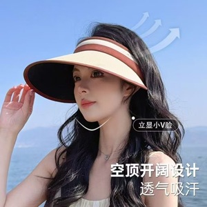 หมวกกันแดดฤดูร้อนสำหรับผู้หญิง ปีกกว้าง พับได้ ทำจากฟาง ป้องกันรังสียูวี เหมาะสำหรับกิจกรรมกลางแจ้งและชายหาด สายรัดศีรษะปรับได้ ลายทาง - Product Image 3