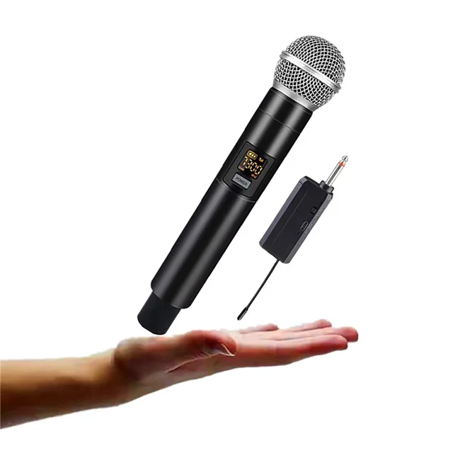 LEEDOAR – ensemble de microphones sans fil UHF à double canal, Microphone  dynamique portable à fréquence fixe