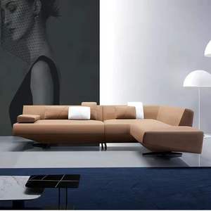 Set di divani moderni di lusso in pelle importata a forma di L Set di divani in stile italiano - Product Image 5