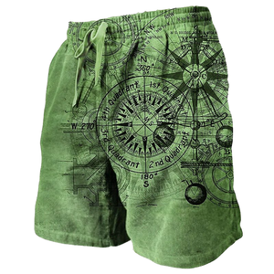 2025 New Cross-Border <b>Dropshipping</b> Men's Retro Nautical Pattern Printed Elastic Waist Knitted 100% Polyester Beach Shorts - Product Image 1