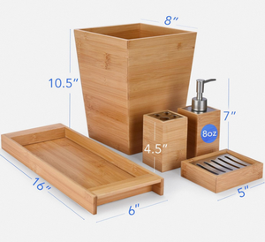 モダンナチュラル100%天然素材バスルーム洗面台セット5点竹製バスルームアクセサリーデコレーションセット - Product Image 3