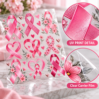 Autocollant personnalisé de sensibilisation au cancer du sein avec motifs de ruban rose sur film de transfert UV pour application décorative sur surface