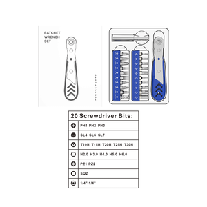 Yiyun Bộ dụng cụ cờ lê bánh cóc di động 22 trong 1 tay cầm bằng thép nhựa 20 bit thiết yếu sửa chữa gia đình Logo tùy chỉnh - Product Image 4