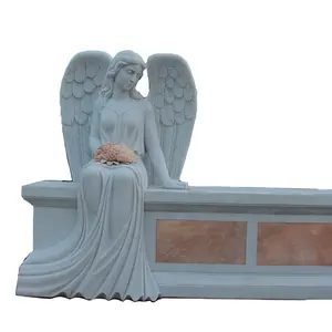Customized size white marble tombstone with angel carving