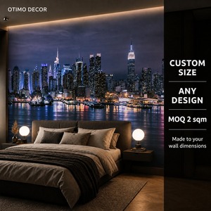 Mural Personalizado de Paisaje Urbano Nocturno, Papel Tapiz de Lienzo al Óleo para Sala de Estar - Product Image 3