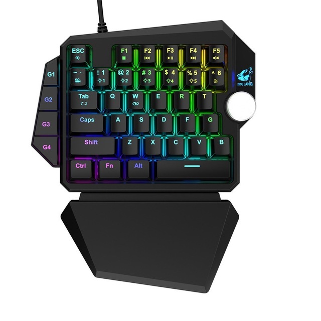 ZIYOUANG K5 Single-handed RGB Ergonomic Multimedia Knob Detachable Mechanical USB Type-C Programmable Gaming Keyboard Laptop