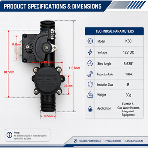 Vanne de régulation de débit précise pour chauffe-eau, commande par moteur pas à pas 12V DC, réduction 1/64, corps en plastique, 30g - Product Image 3