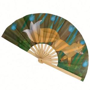 High Quality 33Cm Promotional Custom Printed Souvenir Rave Bamboo Kungfu <b>Fan</b> Polyester Men Fabric <b>Folding</b> <b>Hand</b> <b>Fans</b> - Product Image 2
