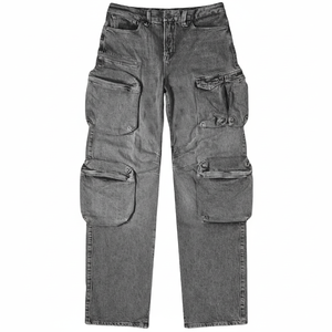 Custom Logo <b>Baggy</b> Loose <b>Cargo</b> Jeans for <b>Women</b> 100% Cotton Distressed Washed Denim <b>Pants</b> with Multi Pockets Plus Size - Product Image 1