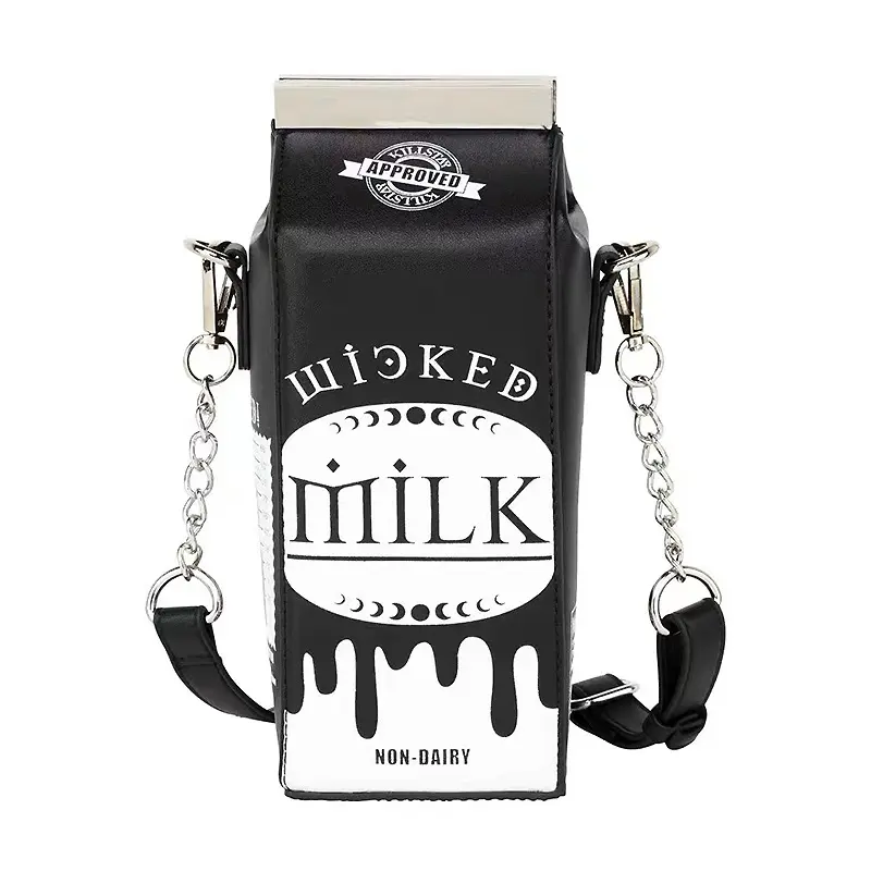 Custom Designer Women Vegan Leather Milk Box Shape Purse Gothic Style Phone Purse