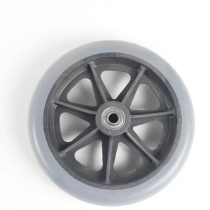 Nouvelle roue de fauteuil roulant à rayons en plastique gris 6x1 pouce, pneu en mousse PU, roulement à billes, roue avant pivotante - Product Image 1
