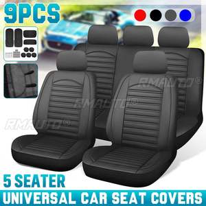 9 pièces, housses de sièges complètes pour voiture 5 places, en cuir PU, imperméables, housses de sièges avant + arrière, protection universelle - Product Image 1