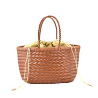 Sac de shopping de luxe en cuir véritable tressé à la main, grand format, pour femme, avec poignée supérieure, style panier français, vente chaude en gros direct usine