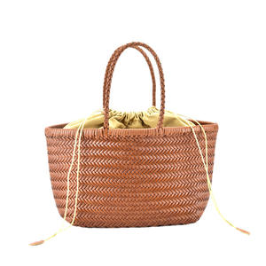 Sac <span class=keywords><strong>de</strong></span> shopping <span class=keywords><strong>de</strong></span> <span class=keywords><strong>luxe</strong></span> en cuir véritable tressé à la main, grand format, pour femme, avec poignée supérieure, style panier français, vente chaude en gros direct usine - Product Image 5