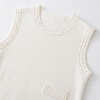 Robe en tricot pointelle ivoire pour femme, col rond, sans manches, longueur midi, vente en gros, marque privée