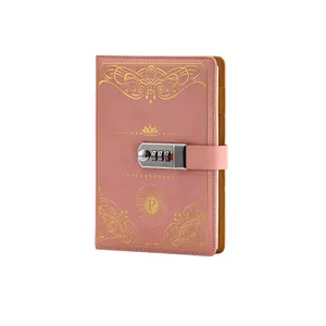 HongShun hardcover pink diary book for girls leather cover journal notebook with pass code lock