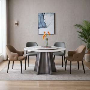 Ensemble de table à manger ronde moderne en marbre avec pieds en métal, design rotatif pour sièges, meubles de maison - Product Image 3