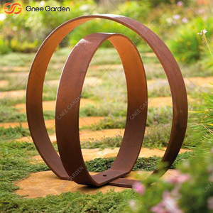 Bague en acier corten moderne Sculpture en métal rouillé faite à la main pour décoration de paysage de jardin - Product Image 6