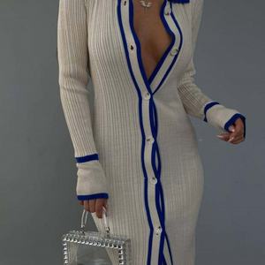 Vestido suéter largo elegante y ajustado de cuello alto para mujer al por mayor, ropa casual con botones - Product Image 5