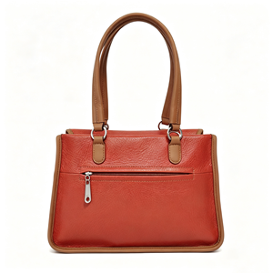Women Terracotta Pebbled <b>Leather</b> Satchel Top Handle Tote Bag <b>Tan</b> Trim Silver Hardware Shoulder <b>Handbag</b> - Product Image 3