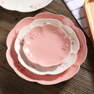 Ensemble <span class=keywords><strong>d</strong></span>'assiettes en céramique style floral japonais 6/8/10 pouces, motif fleurs de <span class=keywords><strong>cerisier</strong></span>, blanc/rose, qualité alimentaire, pour la maison, la salle à manger, les desserts et les plats. - Product Image 2
