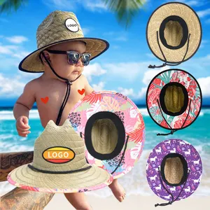 Оптовая продажа, летняя соломенная шляпа JAKIJAYI для малышей, мальчиков, девочек, малышей, детей, логотип на заказ, детская соломенная шляпа lifeguard с полями