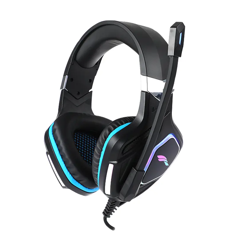 Gaming-Headset mit Mikrofon RGB Hintergrund beleuchteter verstellbarer Kopfband-Dreh mikrofon arm 1,8 m weiches Kabel Leder material Kopfhörer ODM