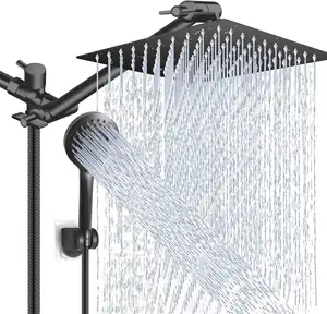 High Pressure Rain Shower Head With Adjustable Extension Arm And 5 Settings Handheld Shower Spray Against Low Pressure Water