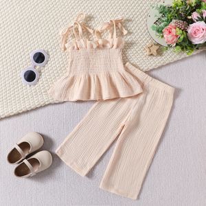 Nuevo Conjunto de Dos Piezas para Niñas, Estilo Casual de Verano, Top con Tirantes y Pantalones Rectos con Estampado, Tela de Lana Transpirable - Product Image 3