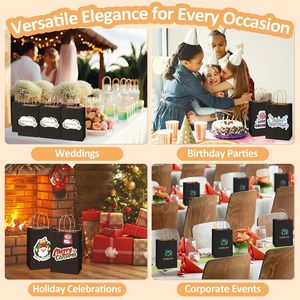 Petits sacs cadeaux en papier kraft noir avec poignées en papier torsadé 5,25x3x8 pouces pour usage commercial et shopping en gros - Product Image 5