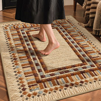 Tapis de porte en polyester tissé sur mesure, style bohème, antidérapant, ultra-doux, rayé, écologique, lavable en machine, pour salon et maison
