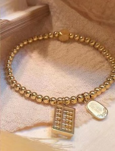 14K <b>Gold</b> Filled Stainless Steel 3.3Mm 4Mm 5Mm Bangle <b>Bracelet</b> Stackable <b>Bracelet</b> <b>Beaded</b> Sets With Charm - Product Image 3