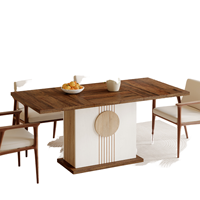 Table à manger rectangulaire extensible en bois de style farmhouse avec plateau en marbre, idéale pour les appartements, les hôtels ou les villas.