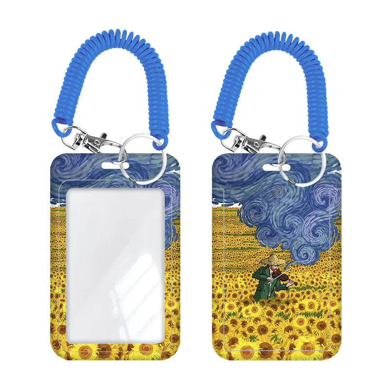 Van Gogh peinture à l'huile Sublimation Impression Sleeve Porte-cartes ABS Plastique ID Badge Case Card Holder Cover Avec corde de suspension