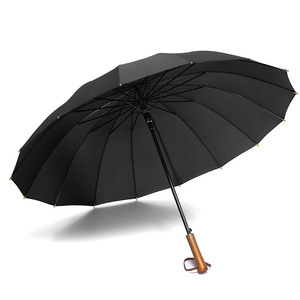 Parapluie automatique à manche droite en bois, de grande taille, 25 pouces, 16 plis, de couleur noire, offre spéciale - Product Image 4