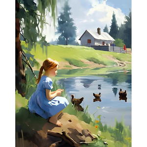 5D bricolage fille assise au bord de la petite rivière paysage <span class=keywords><strong>peinture</strong></span> acrylique <span class=keywords><strong>peinture</strong></span> mur Art décoration Kit - Product Image 2