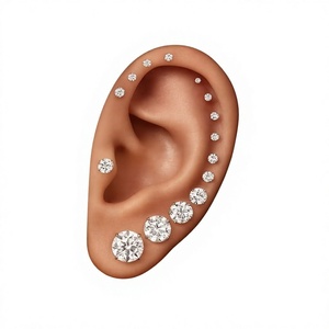 18K Gold Screw-back <b>Helix</b> <b>Stud</b> with a Flat Base Set with Lab-grown Diamonds Trendy for Wearing to Sleep Removal - Product Image 1