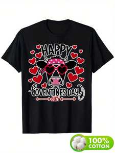 T-Shirt Unisex con Stampa Mucca per San Valentino, 100% Cotone, Manica Corta, Girocollo, Taglie S-4XL, Regalo Promozionale - Product Image 1