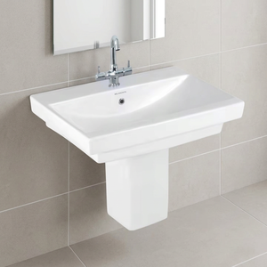 Montaje en pared Lavado a mano Cilindro de superficie sólida Semi lavabo-Medio Pedestal Lavabo Soporte para fregadero Baño de cerámica Productos sanitarios - Product Image 2